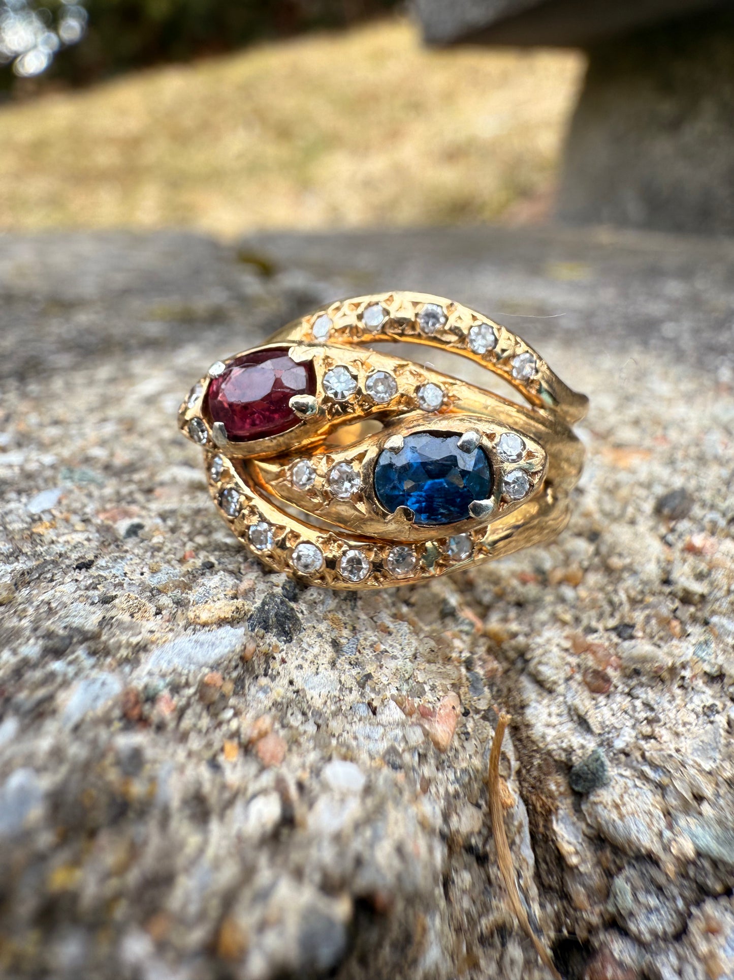 18K Gold | Circa 1890s | French Hallmarks | Sapphire, Diamond, Ruby | Size 7.25–7.5