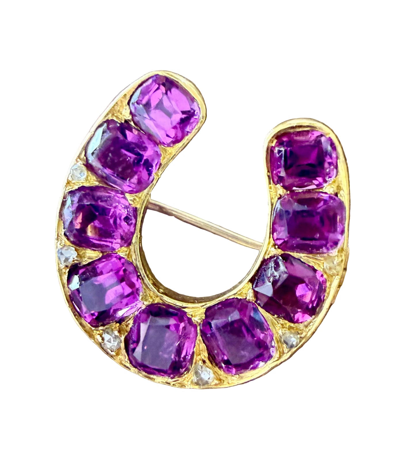 Antique 14k Garnet & Diamond Horse Shoe Pin
