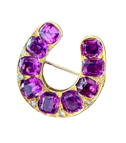 Antique 14k Garnet & Diamond Horse Shoe Pin