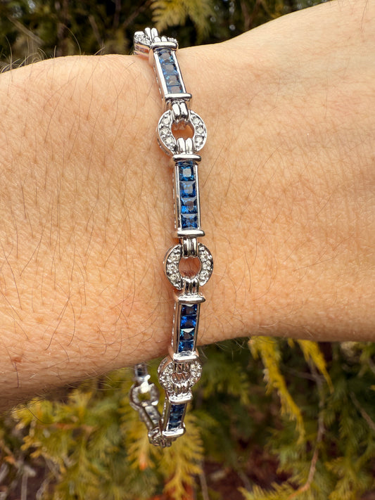 Estate | 14K Gold | Sapphire & Diamond Bracelet | 7.5”